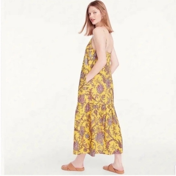 J. Crew Collection Tiered Cotton Poplin Floral Midi Dress Golden Paisley - Picture 3 of 9